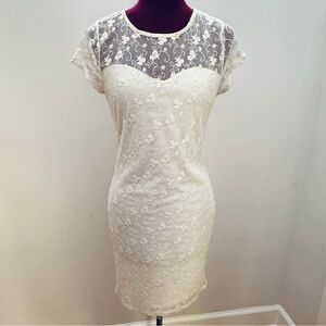 Free People Ivory Lace Mini Dress, sz L